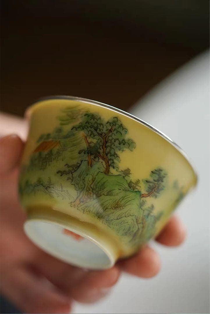 湯呑み、茶碗/茶器（単品）陶磁器(セラミック製) と銀製　雲由山坊｜山水（黄釉）