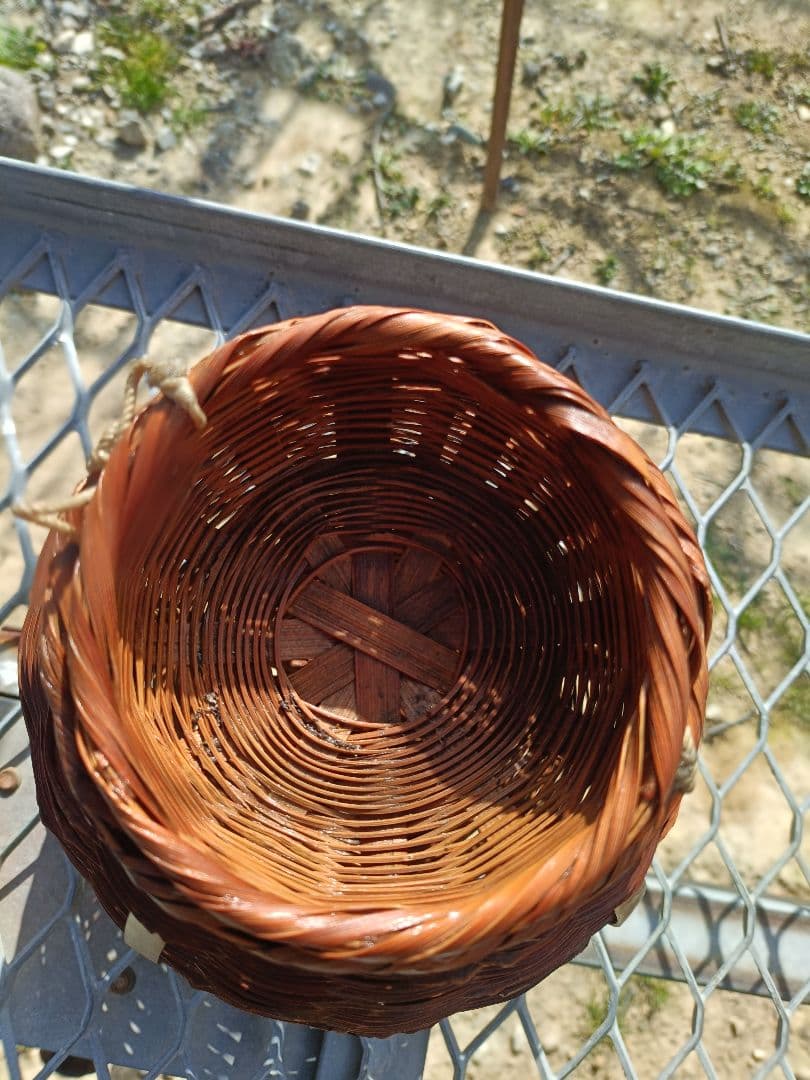 昭和レトロ 竹製 魚籠（びく） 腰籠 網付き 釣り道具 古道具ビンテージ