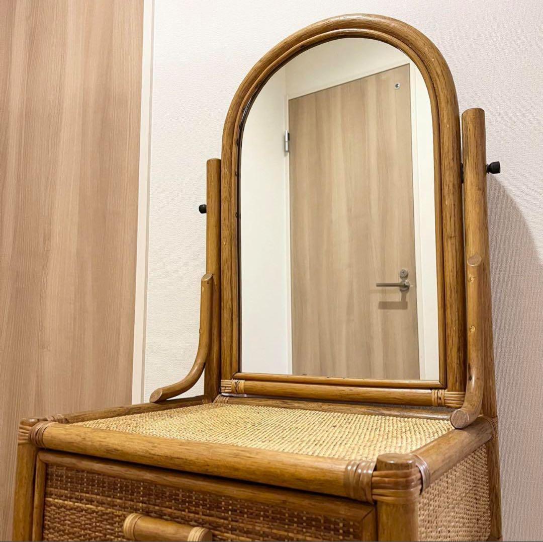 （極美品）ラタンドレッサー　スツール　鏡台　椅子　化粧台　家具