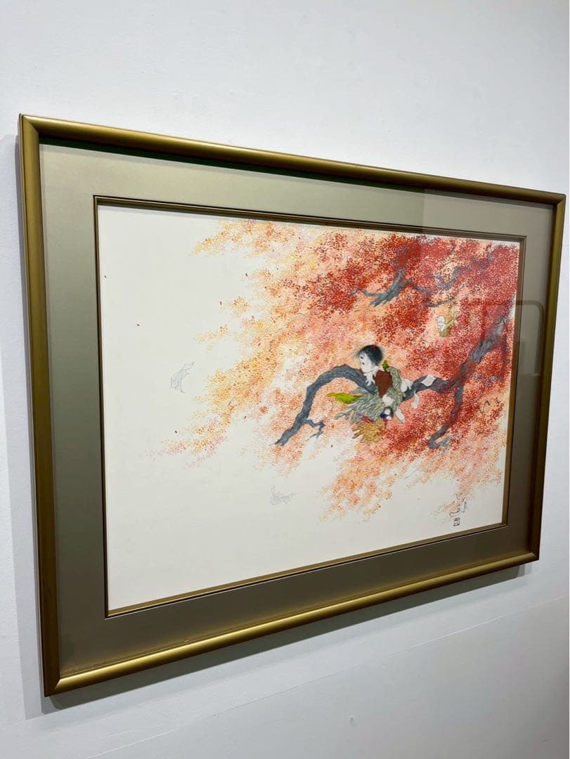 中島潔 「夢見る少女」 日本画 30号 額装品 少女画 真作保証