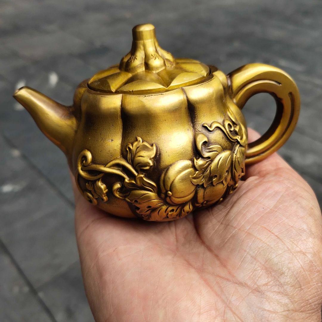 銅器 南瓜酒壺 茶壺 滴り壺 墨壺 茶道具 書道具 装飾品 工芸品 置物