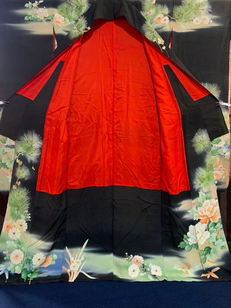 アンティーク振袖花に鶴ヴィンテージ正絹