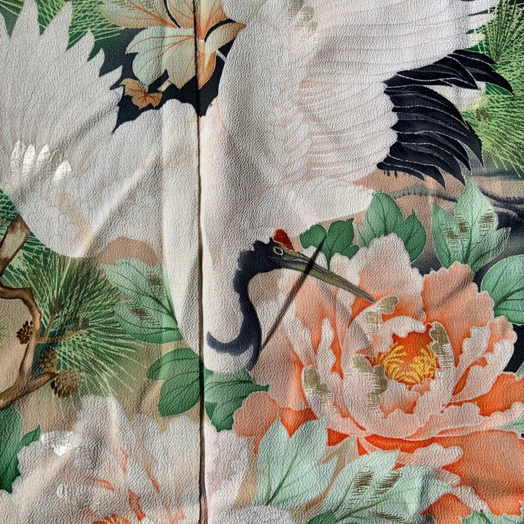 アンティーク振袖花に鶴ヴィンテージ正絹