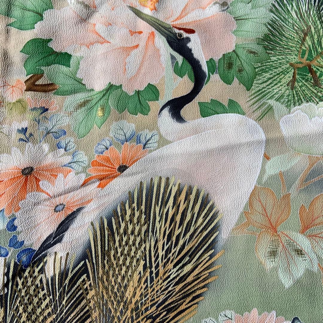 アンティーク振袖花に鶴ヴィンテージ正絹