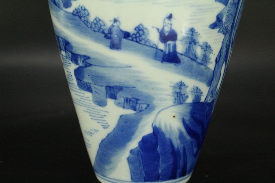 中国美術 青花 山水紋 瓶 高27.5cm(HA371)