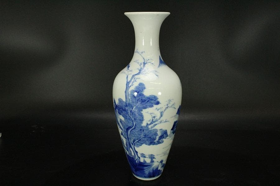 中国美術 青花 山水紋 瓶 高27.5cm(HA371)