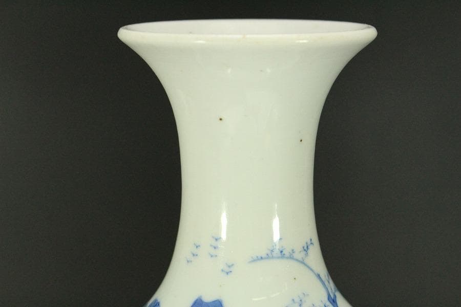 中国美術 青花 山水紋 瓶 高27.5cm(HA371)