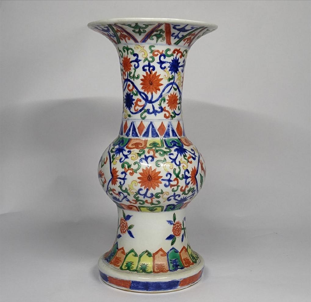 中国古玩 大明萬暦年製 彩色龍文花瓶 花器 花生 高さ約24cm x021515