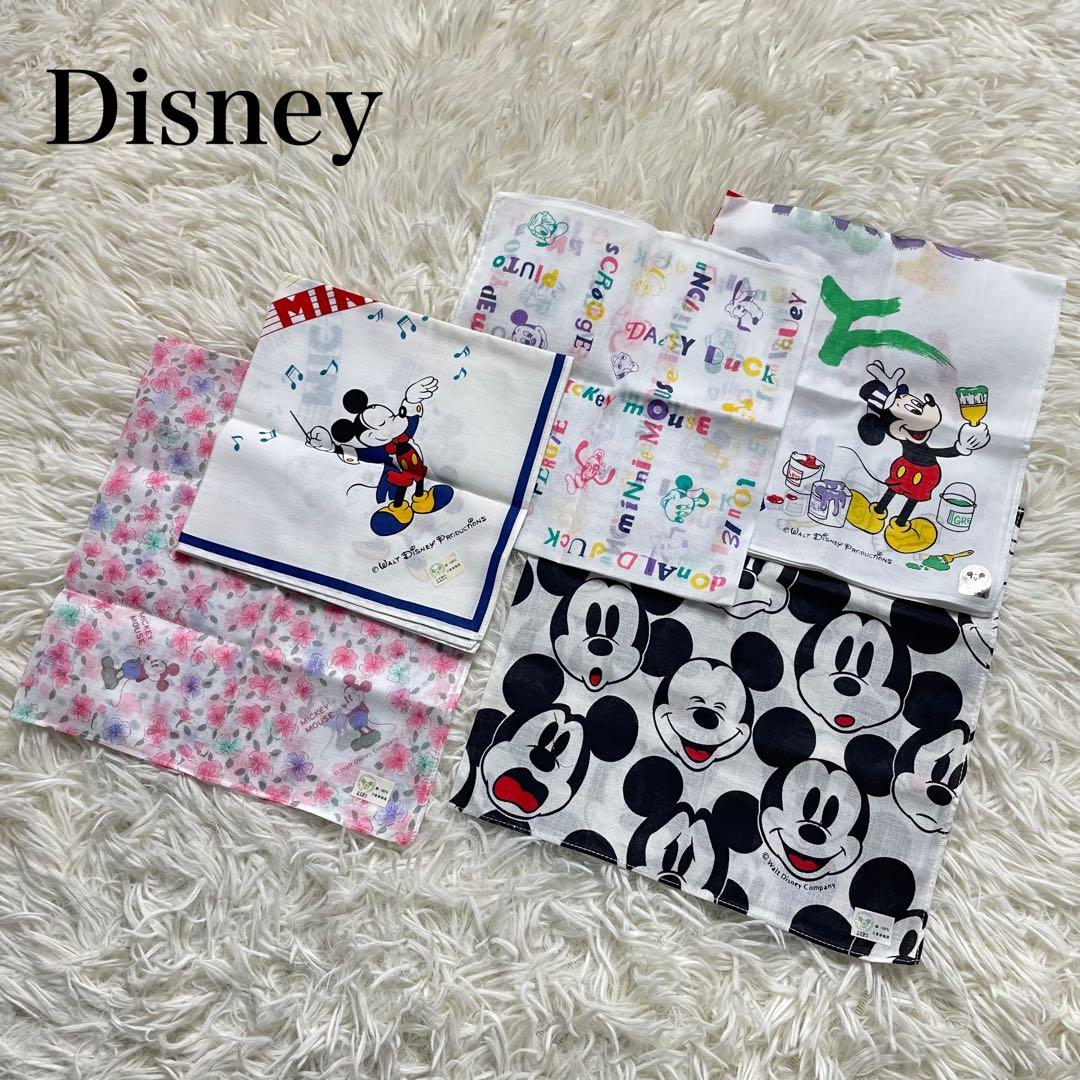 【新品】昭和レトロ ディズニー ハンカチ 5枚セット ミッキー ミニー 当時物