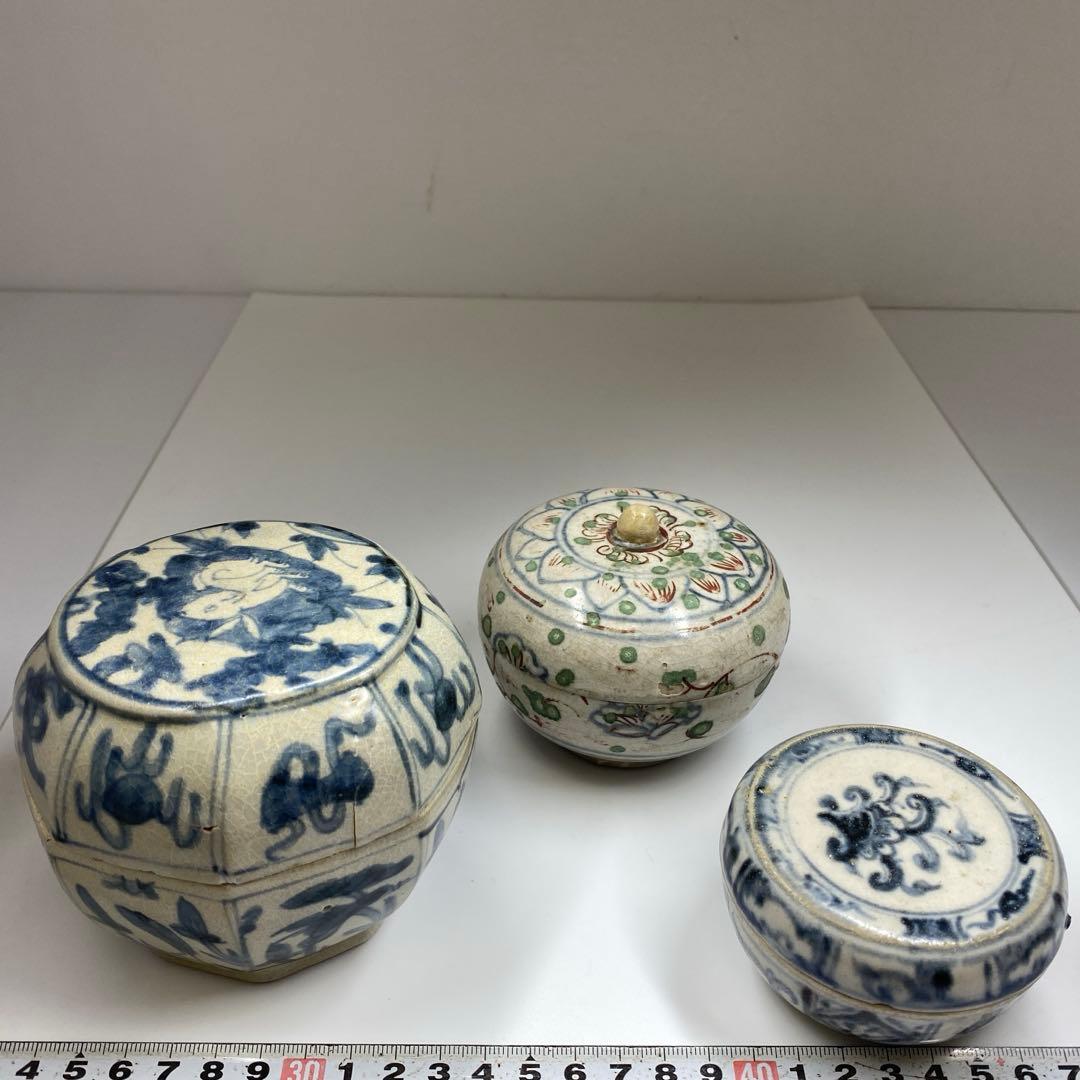 専用　16世紀　安南合子　3点　直径10.4・8㎝　トヒチ　東な7-0201①