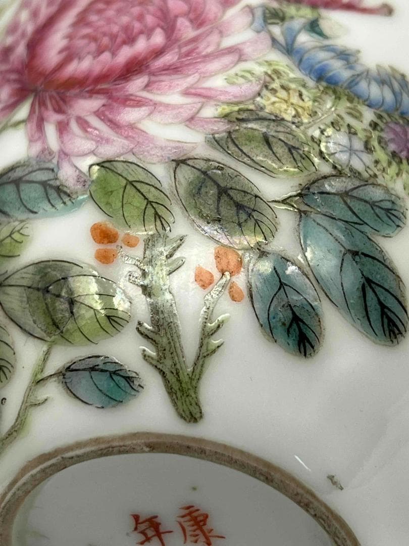 清康熙時代 【康熙年製】在銘　粉彩花鳥文瓶 琺瑯彩 花瓶 花器(A-76)