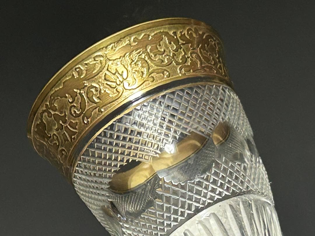 ベネチアンガラス MOSER 金彩 切子　モーゼル リキュールグラス 3個セット