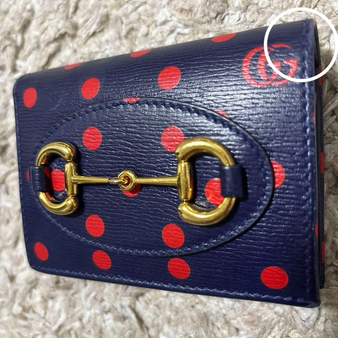 Gucci ドット柄 二つ折り財布　ネイビー　レッド　ミニ財布　折り財布