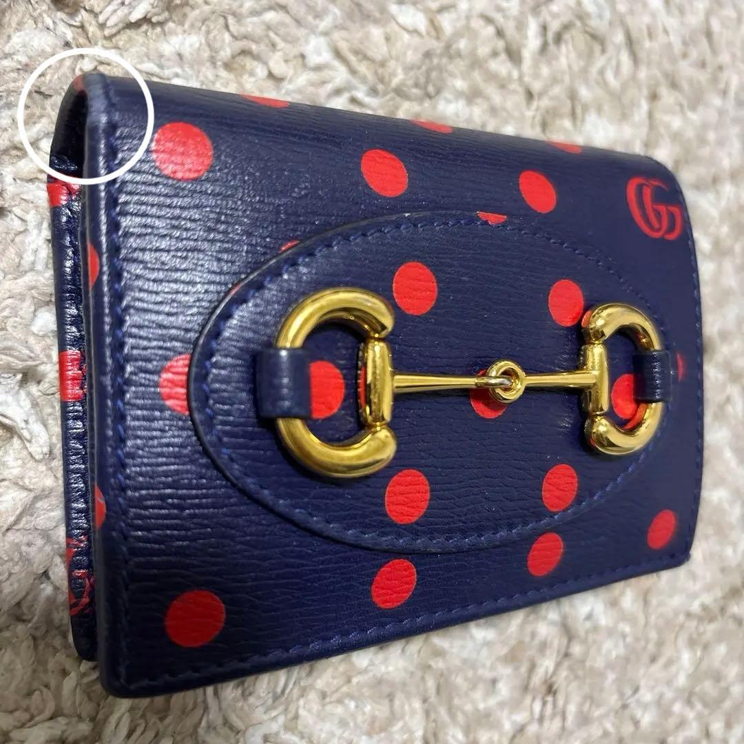 Gucci ドット柄 二つ折り財布　ネイビー　レッド　ミニ財布　折り財布