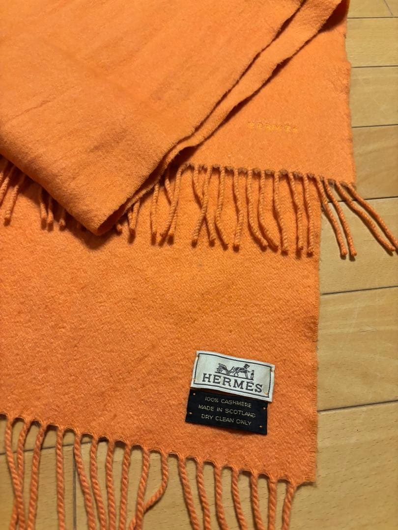 HERMES オレンジ ウールマフラー