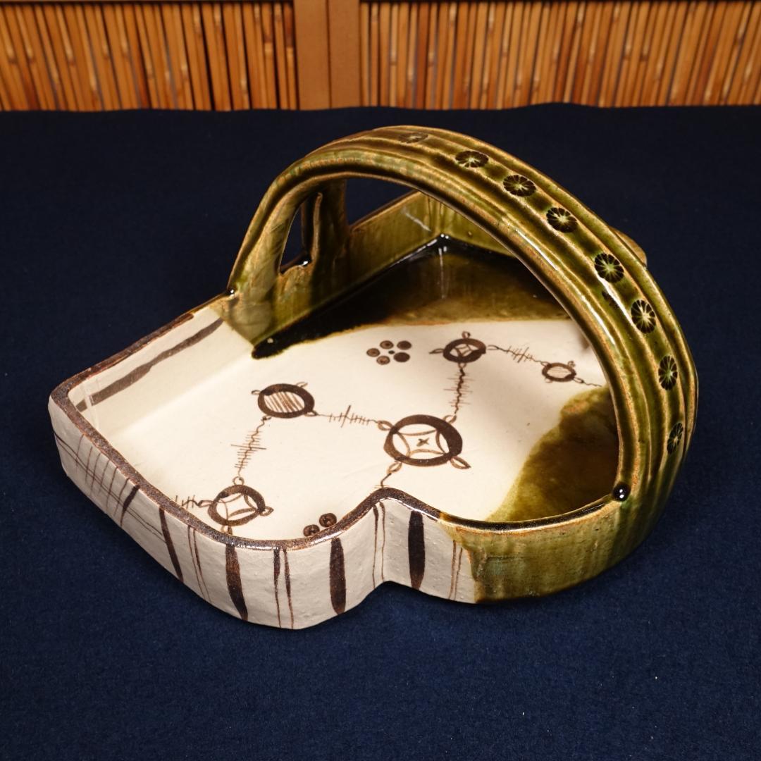 名工 加藤光右衛門 織部 手付鉢 共箱