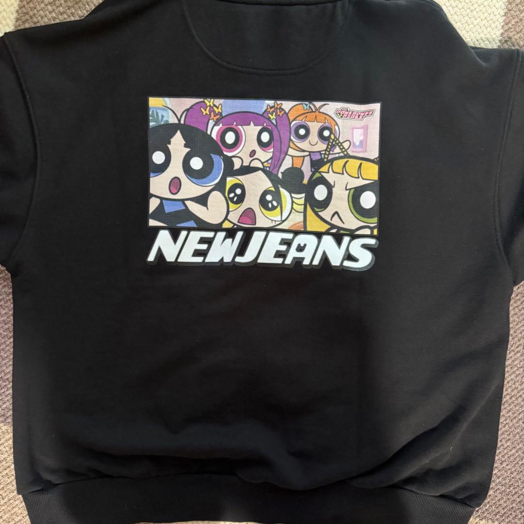 NewJeansパワーパフガールズ プリント フード付きパーカー ブラック XL