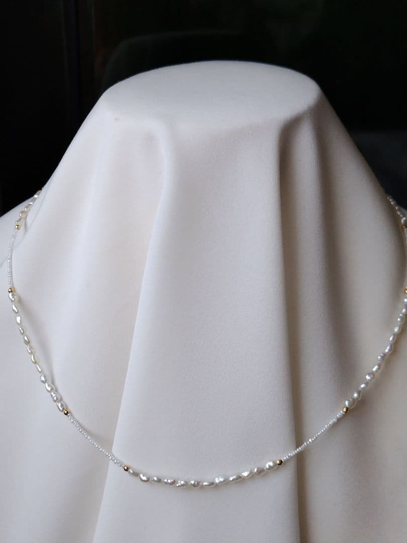 K18 ２種類の、アコヤ真珠ケシパールの、ネックレス