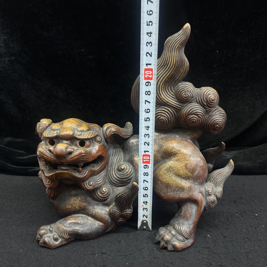 Kiki0623　備前焼 狛獅子 獅子 骨董品 縁起物 古美術 26cm
