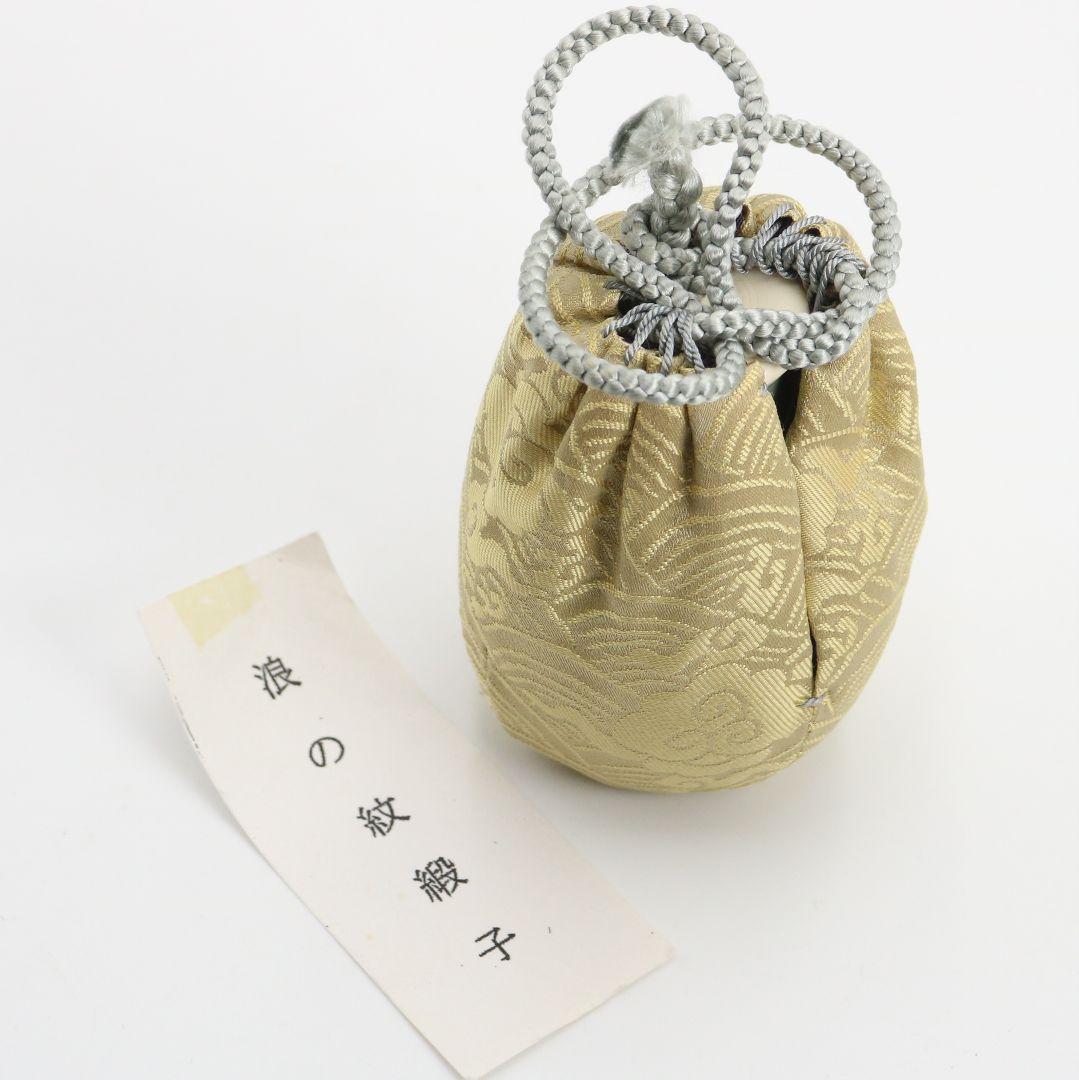 韓国人間文化財 池順鐸作 青磁鶴首茶入 浪の紋緞子仕覆付 茶道具　V903