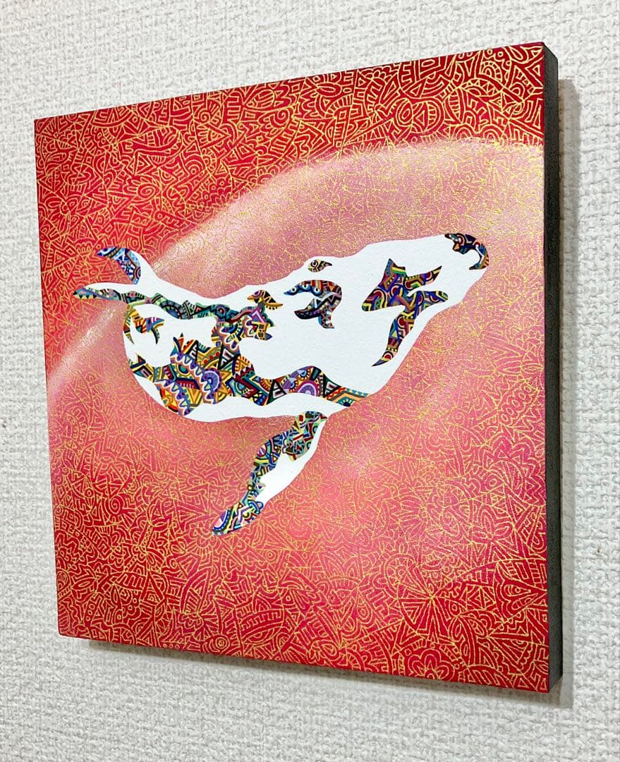 値下げ　原画　鯨　動物画　絵画　アクリル画　現代アート　細密画　手描き　一点物