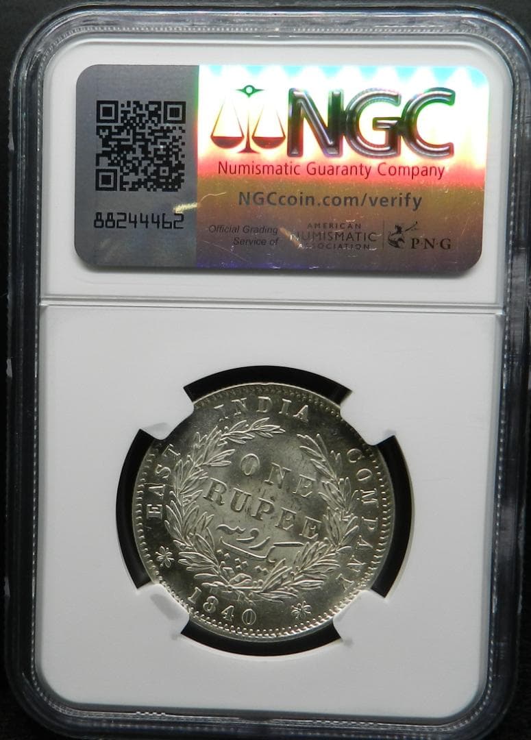 1840 (B＆C) イギリス領 インド 銀貨 NGC MS62 ビクトリア女王