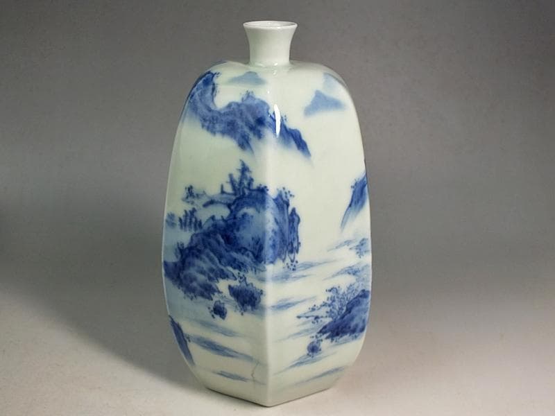 ☆ 平戸焼 染付六角徳利 江戸期 ☆A11