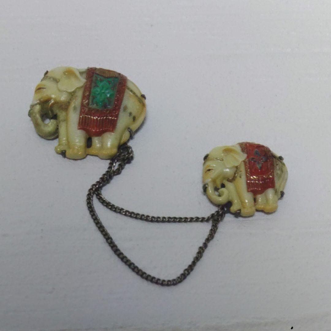 象　親子象　九谷焼　銀製　ブローチ　バッチ　イ10