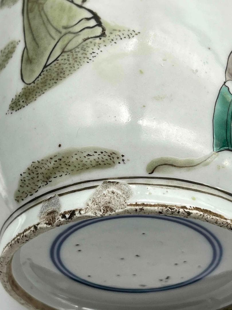 清時代 康熙五彩人物物語文瓶　西廂記棒槌瓶 花瓶(E-74)