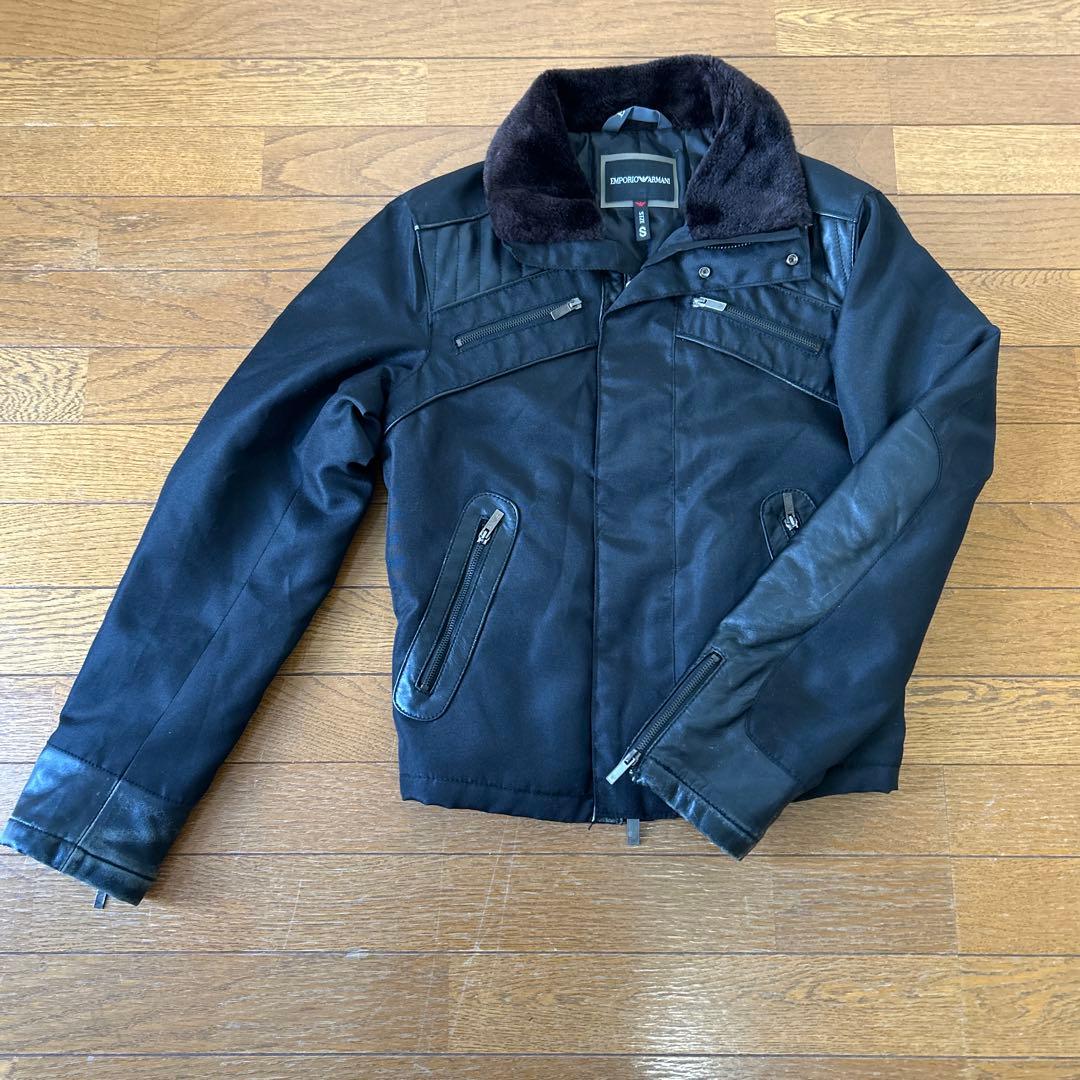【yuyu】EMPORIO ARMANI ブラックレザージャケット S