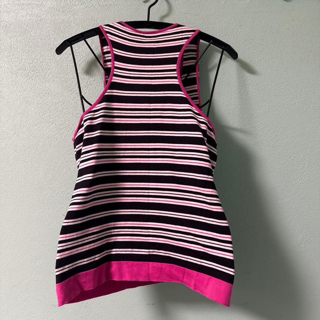 CHANELストライプ ニットタンクトップ　ココマークノースリーブ　07P