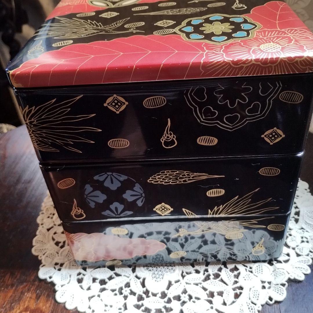 白木屋♥漆器 三段重箱 鶴と花♥重箱♥会津塗♥蒔絵♥