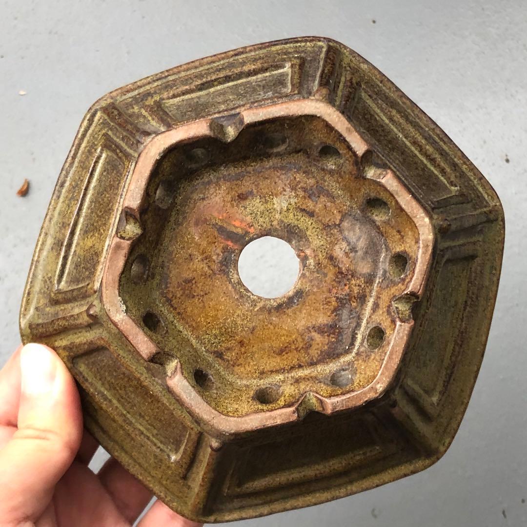 350.荞麦釉飾足六角鉢 盆栽鉢 植木鉢 14*15*5cm