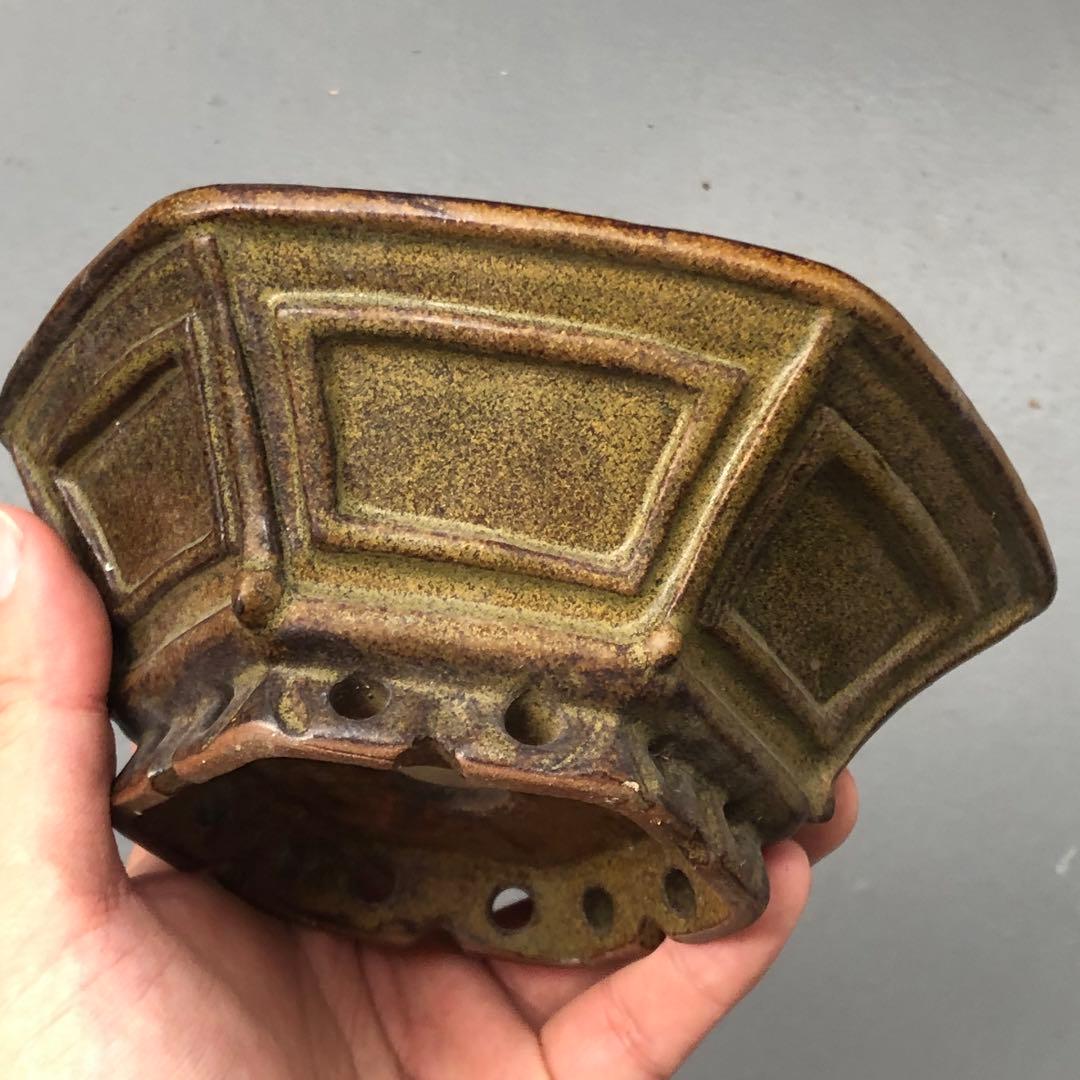 350.荞麦釉飾足六角鉢 盆栽鉢 植木鉢 14*15*5cm