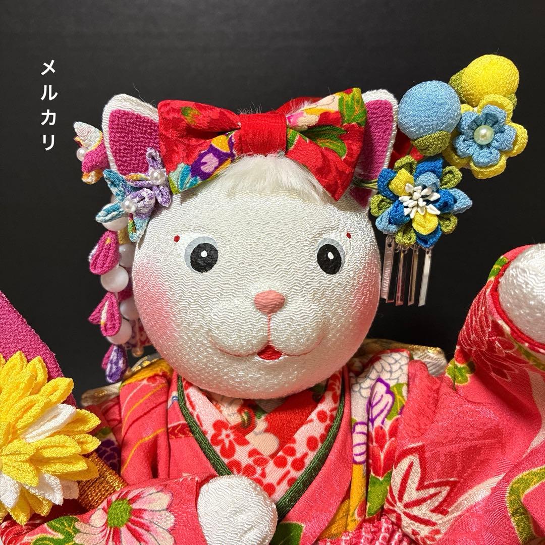 【ねこの創作人形】ちりめん細工　縮緬細工　招き猫　まねき猫　和風猫