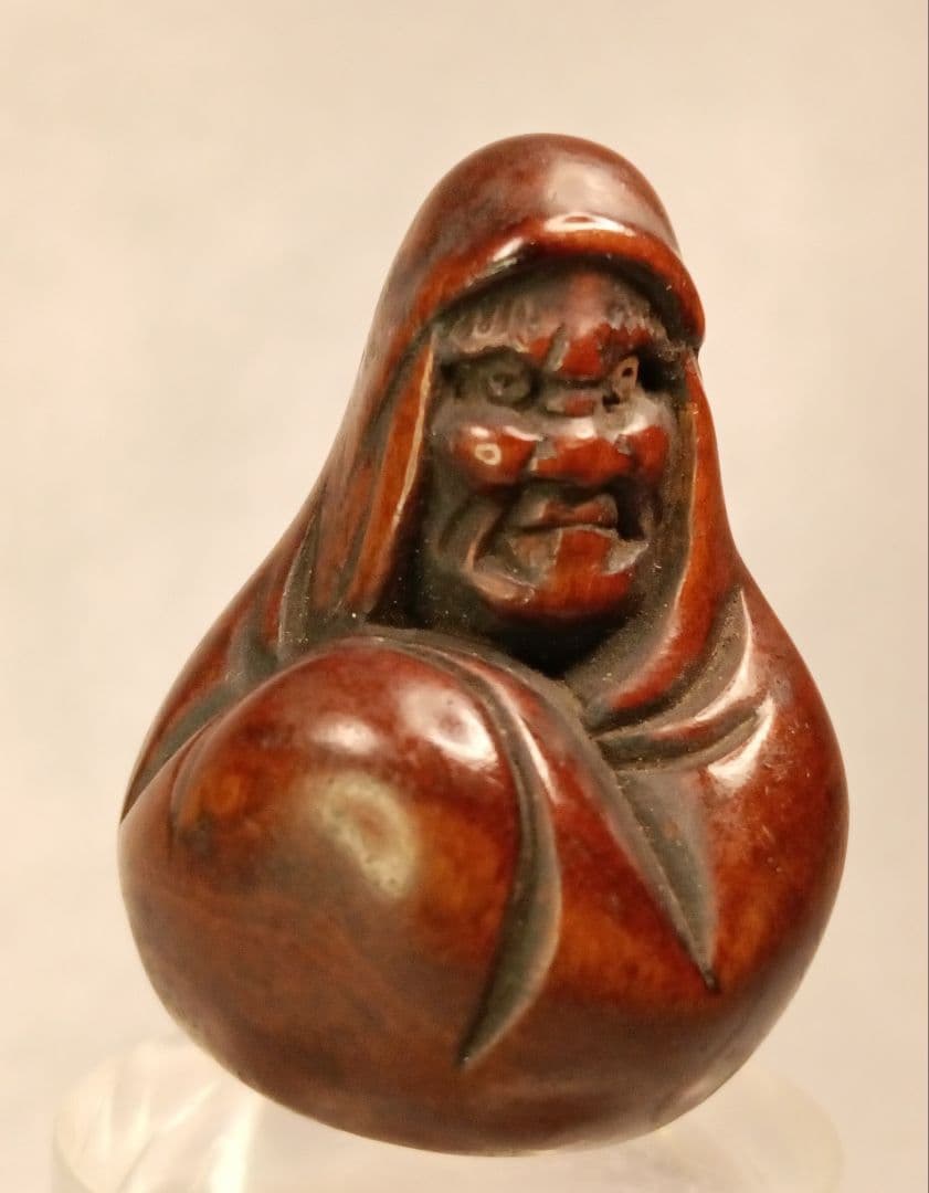柘植彫 根付 「達磨 図」 江戸時代