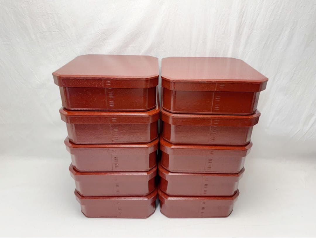 ほぼ未使用 懐石道具 木製古代朱塗 大徳寺 縁高重箱 十客揃 刻印有 共箱