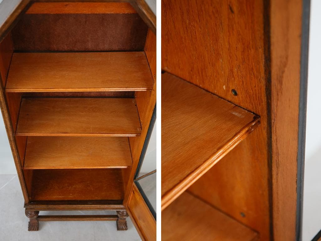 英国アンティークアールデコ様式キャビネット/木製本棚/食器棚/飾り棚91-134