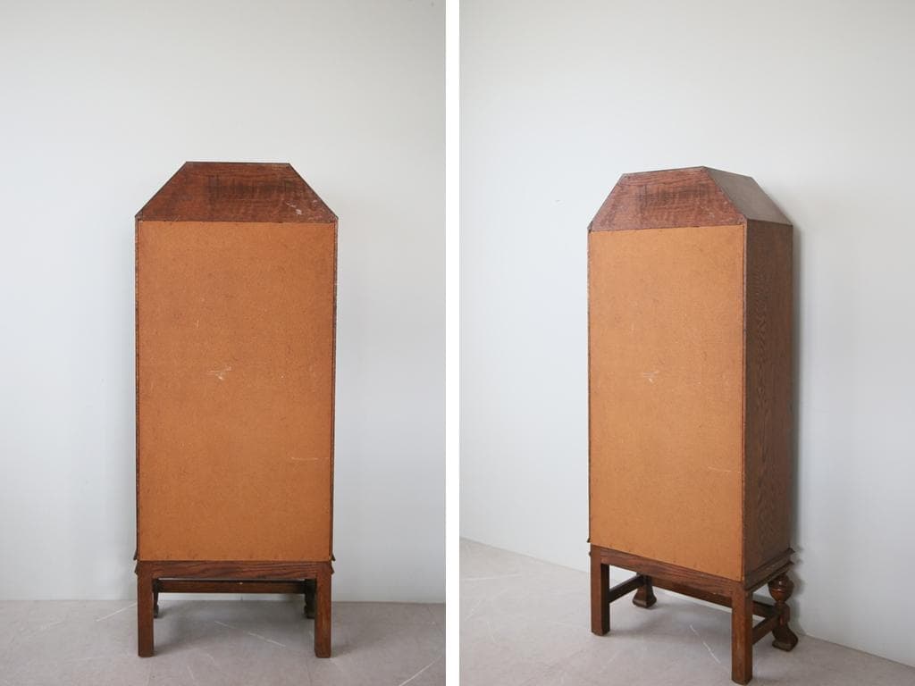 英国アンティークアールデコ様式キャビネット/木製本棚/食器棚/飾り棚91-134