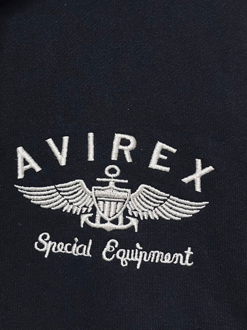 AVIREX バーシティ ロゴ スウェット ジップ パーカー 黒 L