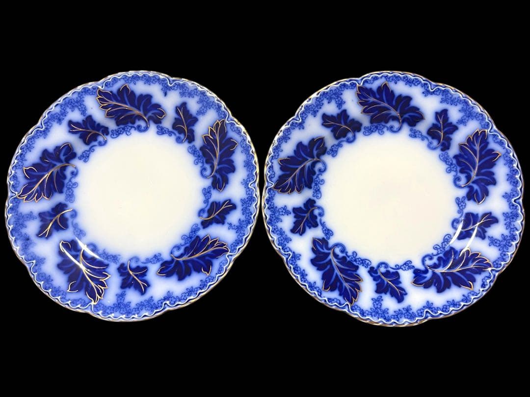 英国アンティーク19世紀 ジョンソンB ノルマンディーフローブルー皿