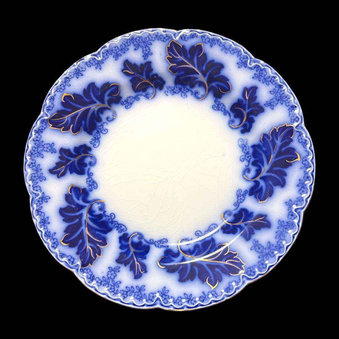 英国アンティーク19世紀 ジョンソンB ノルマンディーフローブルー皿