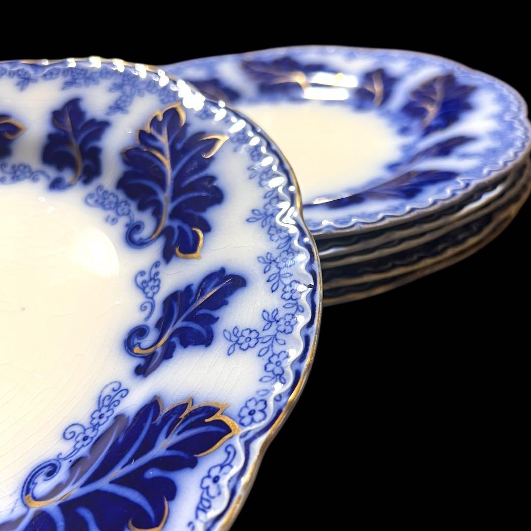 英国アンティーク19世紀 ジョンソンB ノルマンディーフローブルー皿