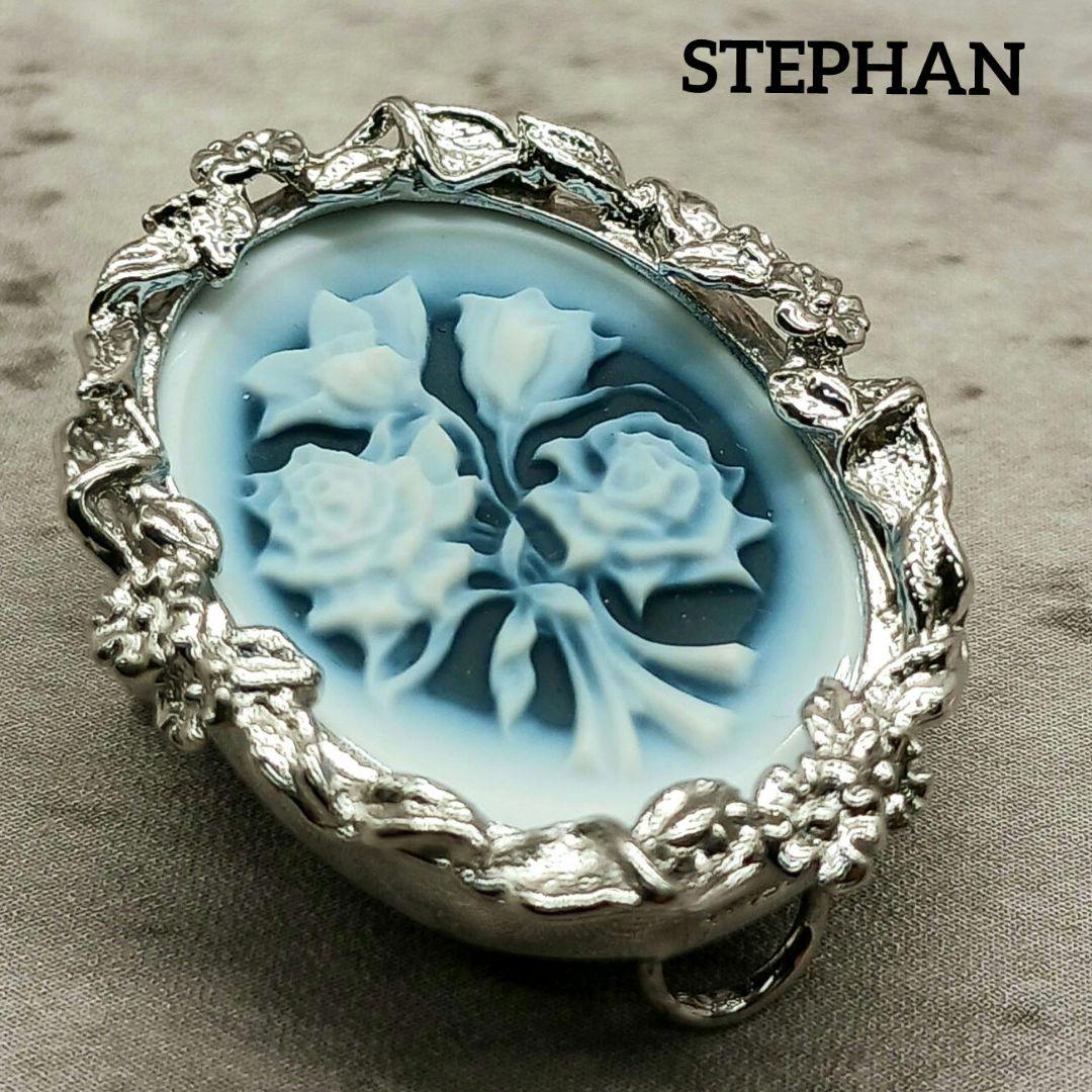 未使用級✨ ストーン カメオ ブローチ チョーカー 2WAY SV925 ブルー