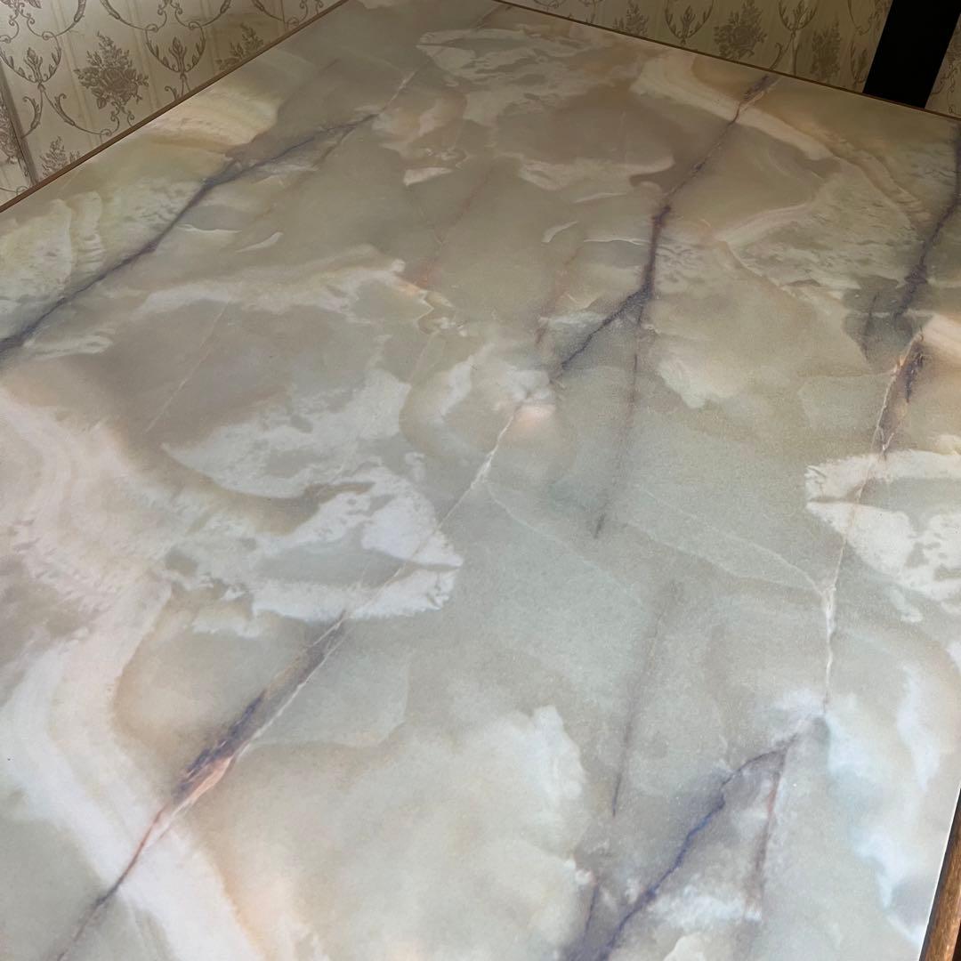 【アンティーク】昭和レトロ 大理石柄 木製ダイニングテーブル 石目天板 古民家