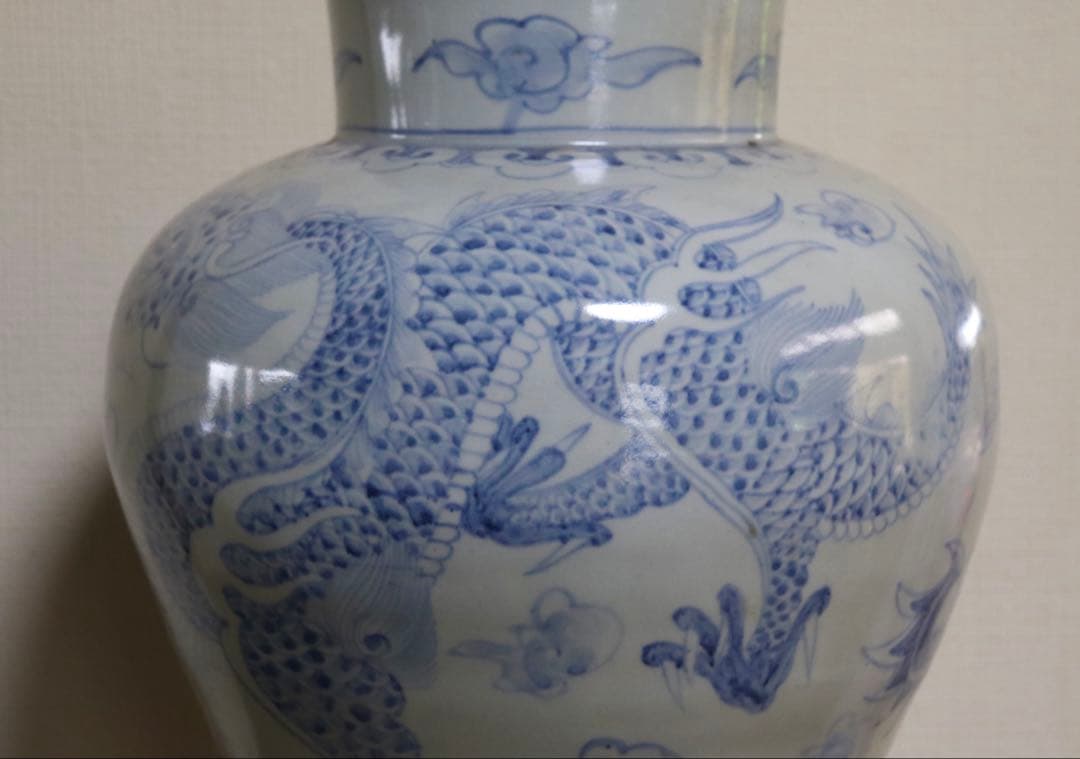 朝鮮　染付　龍紋大瓶　辺山　李朝龍紋大瓶うつし　送料込み250713