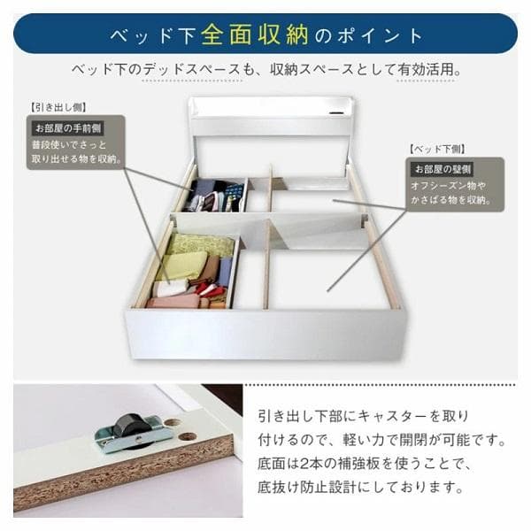 ⑥RUES ルース 棚・コンセント付き収納ベッド 宮付き 引き出し付 ブラウン