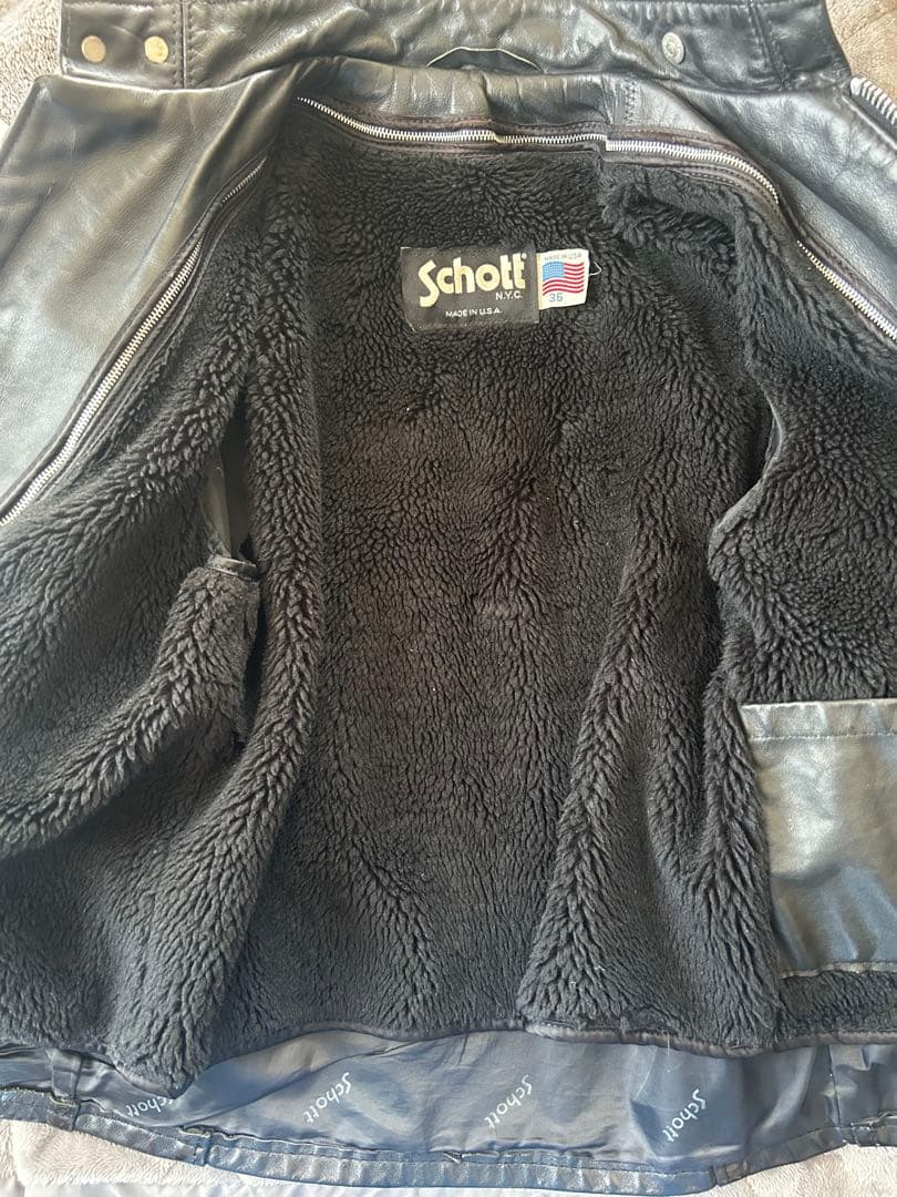 Schott ブラック シングルライダースジャケット 36