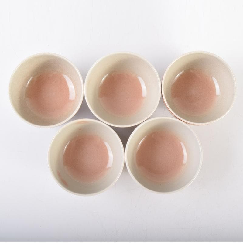 煎茶道具　北村和善作　御室焼　御本手　煎茶碗　五客　共布共箱　V　7030