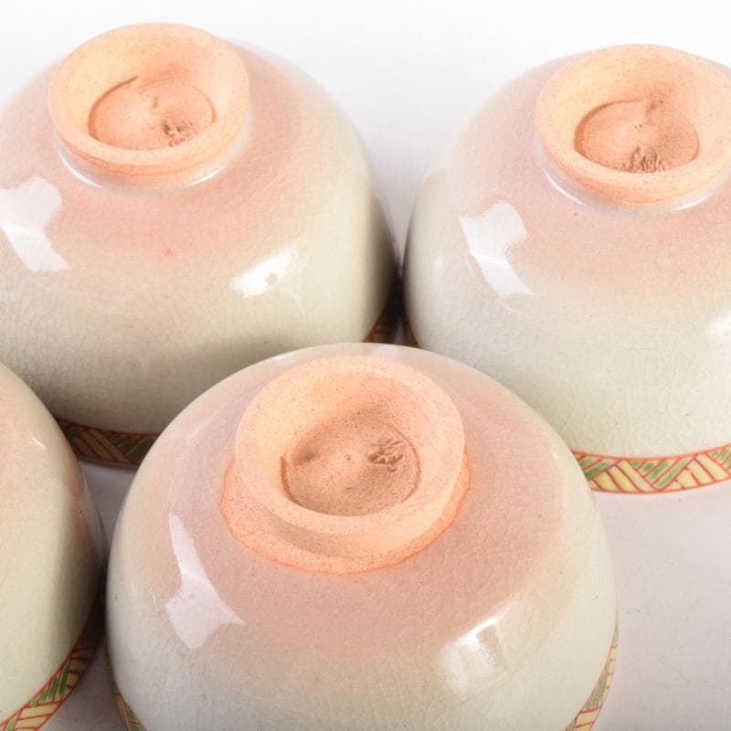 煎茶道具　北村和善作　御室焼　御本手　煎茶碗　五客　共布共箱　V　7030